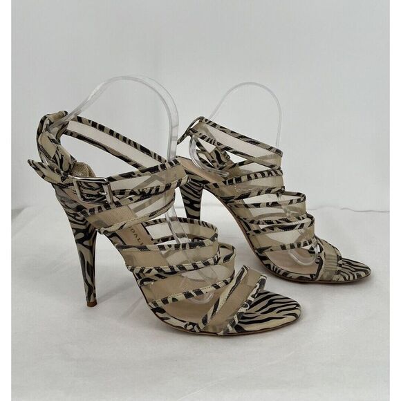 Randall Loeffler Paige Suede Cross Strap Animal Print Heels Size 9.5 - Picture 1 of 14